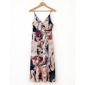 Abstract Marble Midi Dress Womens Large Multicolor Boho Chic Cocktail High Slit
